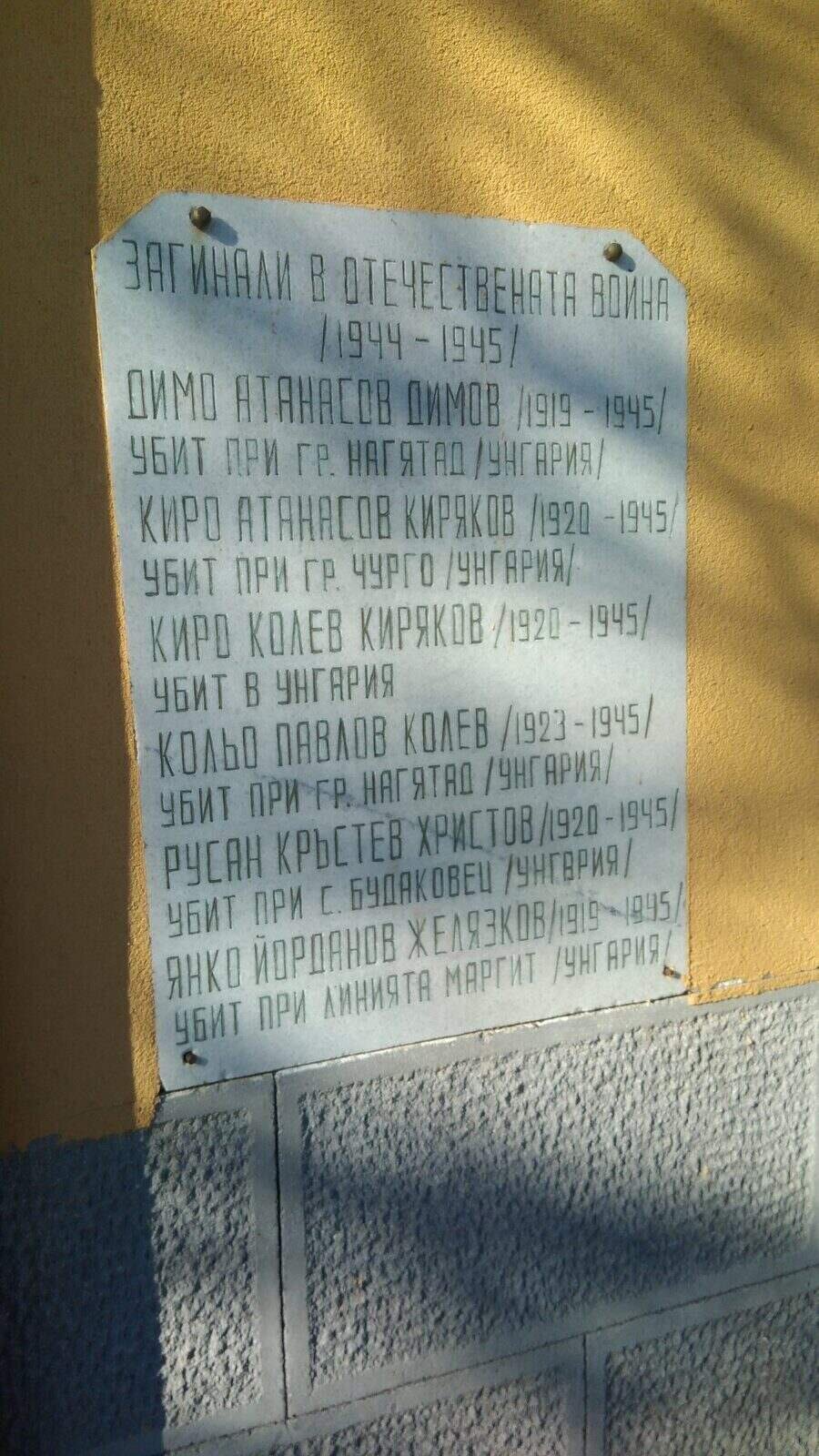 Паметна плоча на загиналите през Отечествената война в Унгария